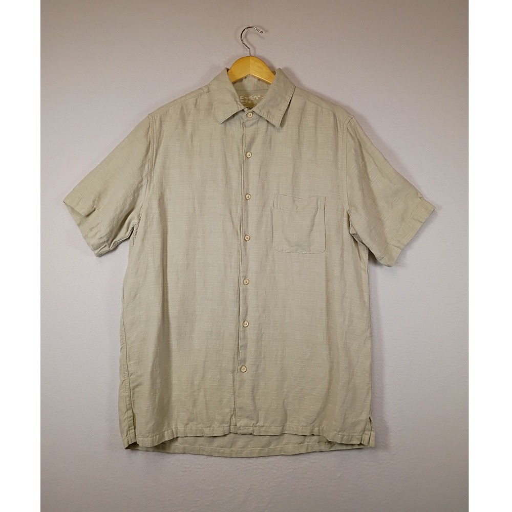 Coastal Luxury Tasso Elba‎ Island Mens Medium Sage Green Silk Linen Button Shirt